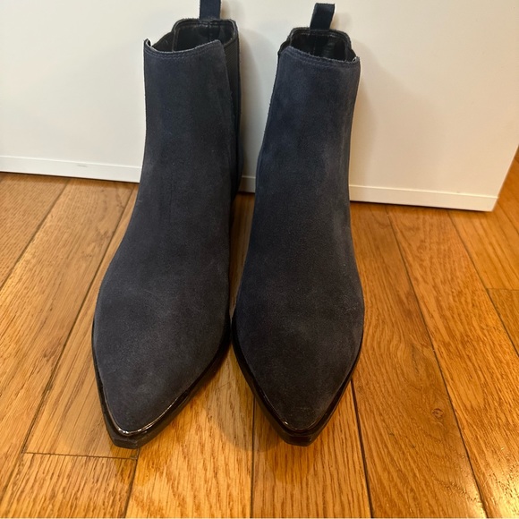 Marc Fisher Yale Pointy Toe Bootie with Metal Detail in Dark Blue Suede — Size 6 - Picture 8 of 13